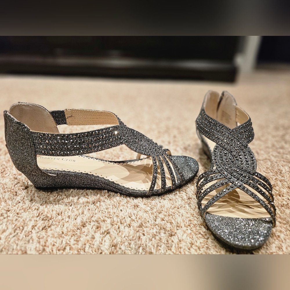Pewter sparkly wedges